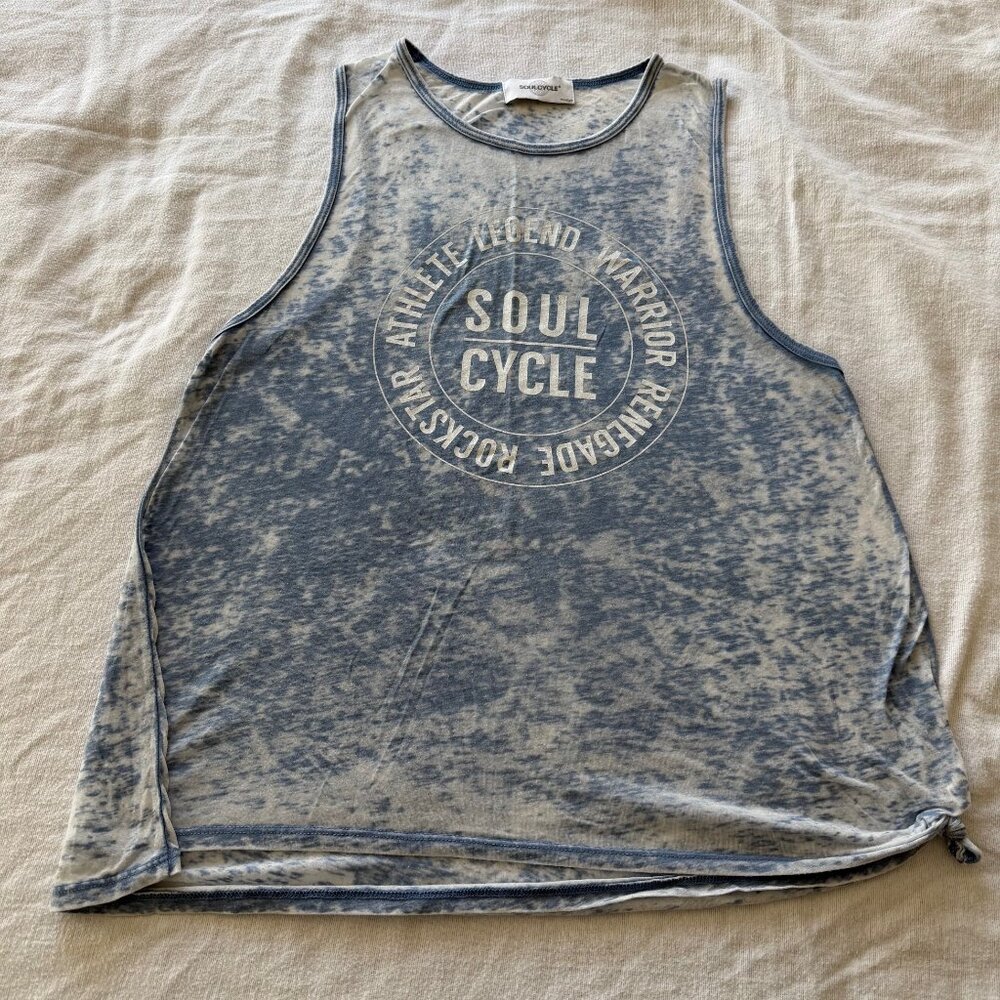SoulCycle Mantra Hi Low Muscle Tank - Blue Burnout - Size M